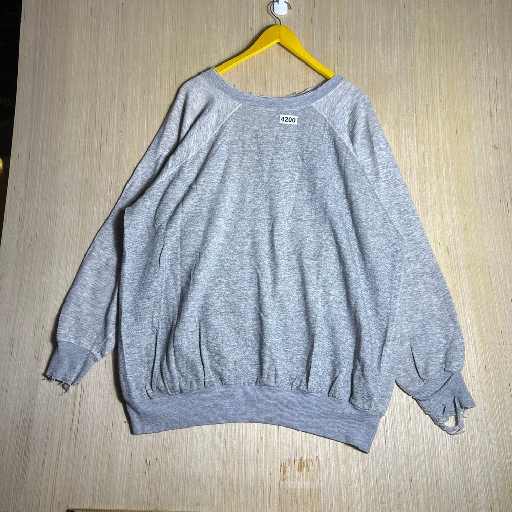 Vintage 70s Blank Crewneck Sweater Adult 2XL Grey Long Sleeve XXL Distress 27X27